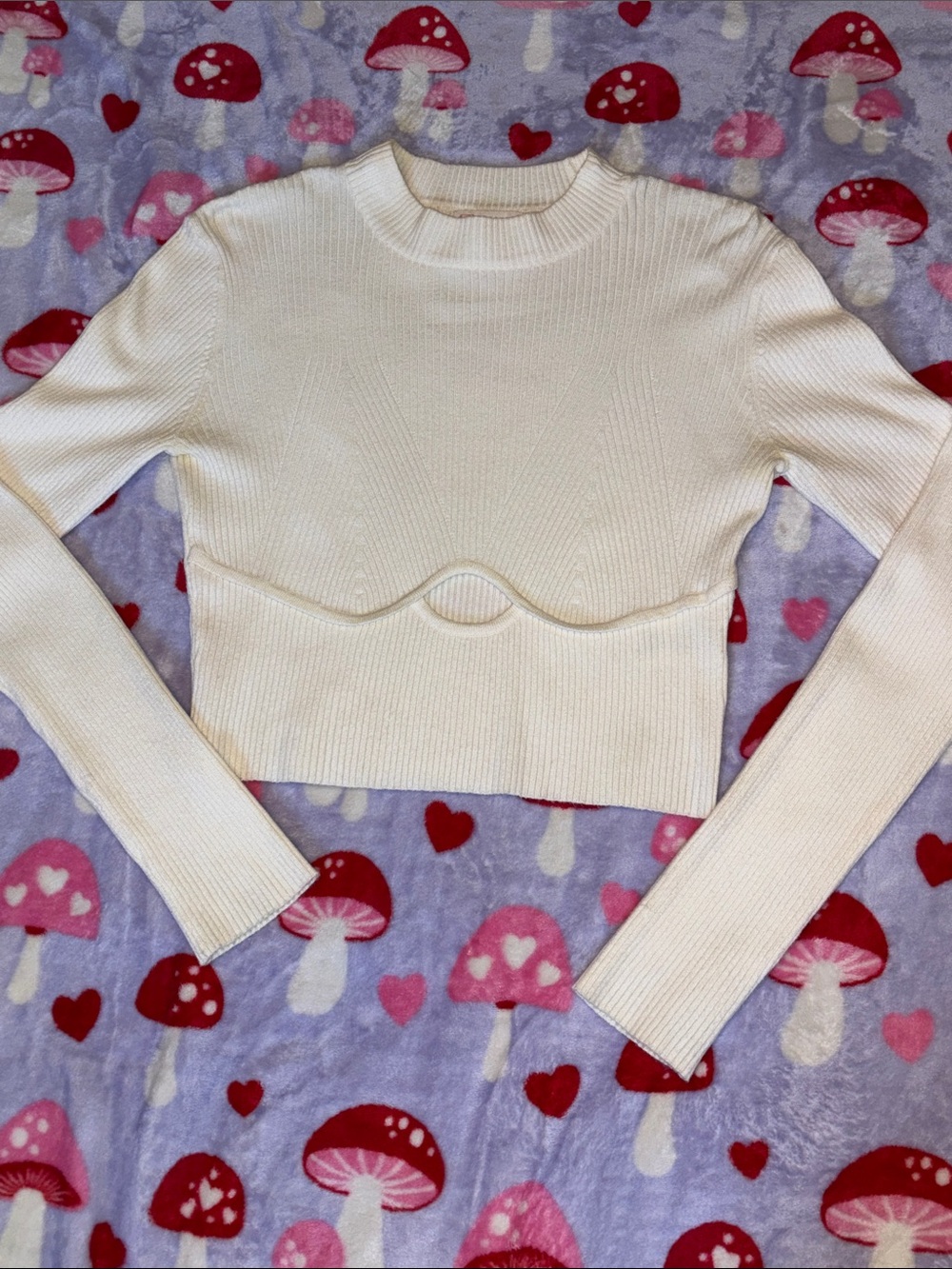 Gianni Bini Cream Ribbed Cropped Long-Sleeve Sweater NWOT